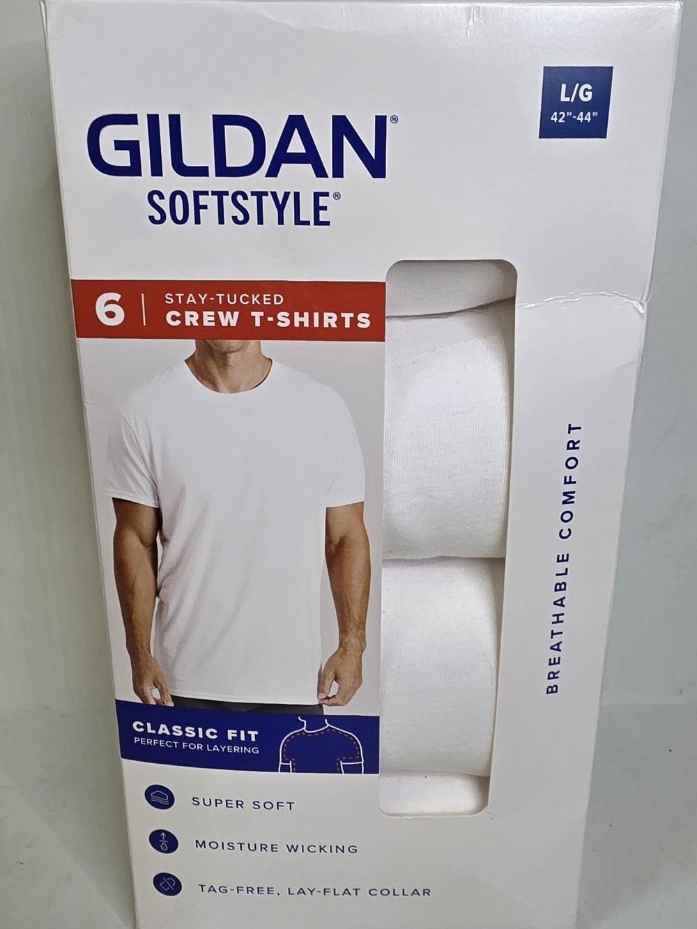 Gildan Softstyle 6pk White Stay Tucked Crew Tshirts Mens Large